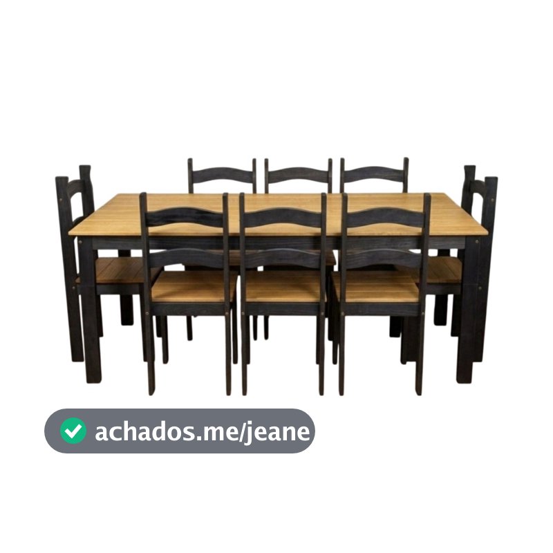 Jogo Mesa De Jantar 180x74 Cm Com 8 Cadeiras Madeira Maciça