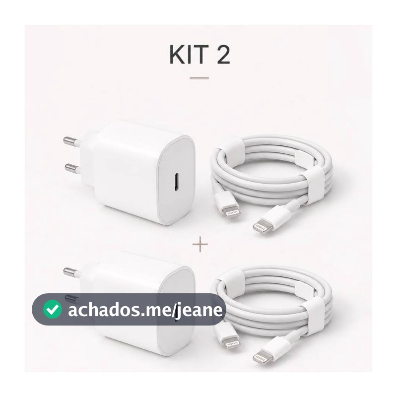 KIT 2 Carregador Turbo iPhone Android 20W Kit Completo com Cabo Rápido USB-C