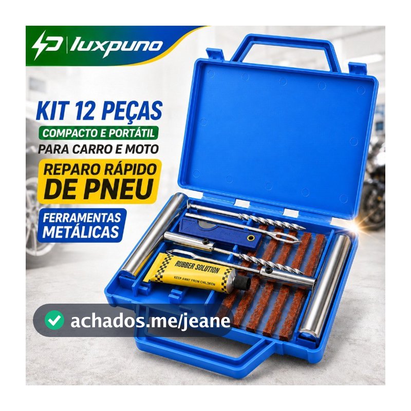 Kit Reparo de Metal para Pneus de Carros Motos + Macarrão +Maleta premium 12 Peças Premium De Moto Carro E Bicicleta DIY