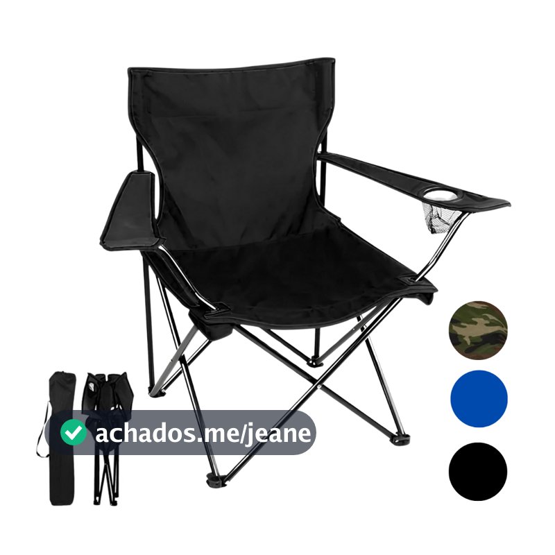 Cadeira Dobrável Camping Portátil Com Apoio De Braço e Porta Copo Suporta 130kg