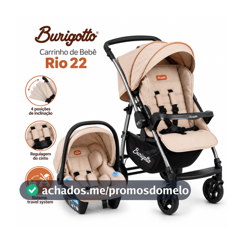 Carrinho De Bebê Burigotto Travel System Rio 22 Bebe Conforto Passeio 4 Rodas