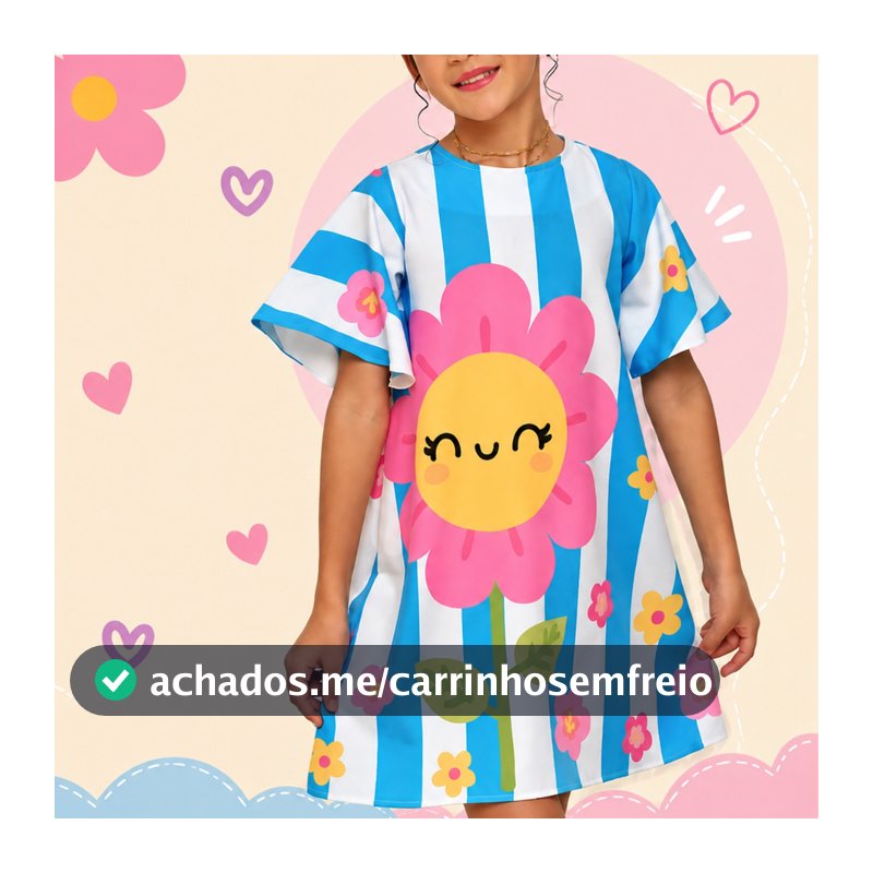Vestido Infantil Listras Localizado Delicado Verão 4 a 12 Anos Lançamento Exclusivo
