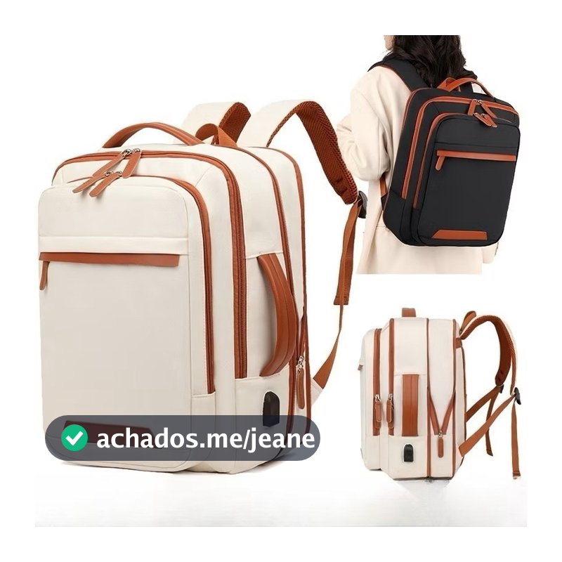 Mochila Feminina Masculina Expandível Impermeável USB - 30x41x10/17cm - Viagem, Escola, Trabalho