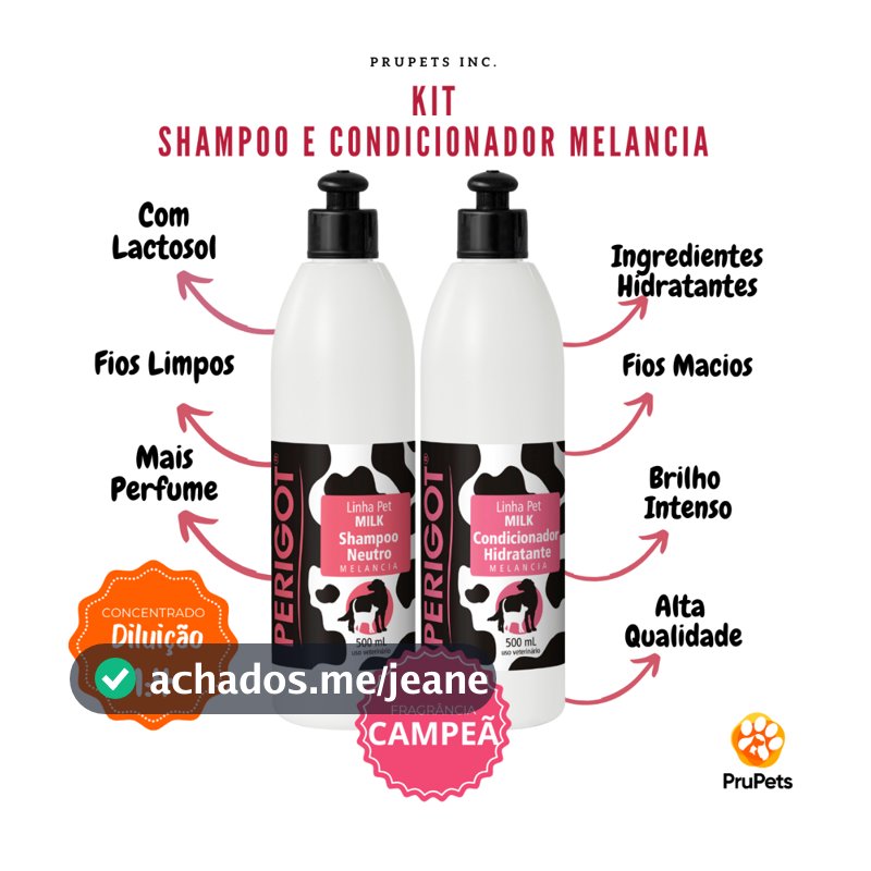 Shampoo para cachorro Kit Pet com Condicionador Melancia 500ml Perigot Cães e Gatos