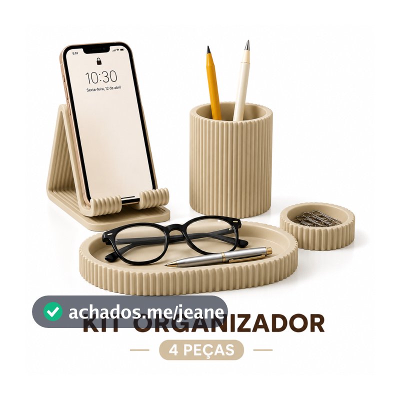Kit Organizador de Mesa Escritório 4 Peças Porta Caneta Suporte Celular Bandeja Multiuso Porta Lápis