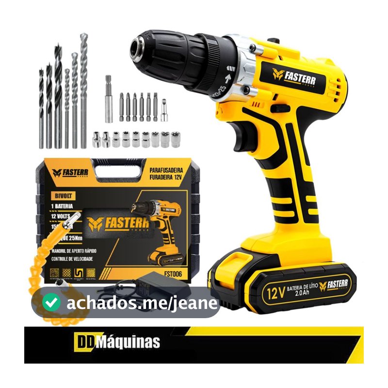 Furadeira e Parafusadeira 12V Completa  Com Bateria 24 Acessórios e Maleta  FST006 - Fasterr