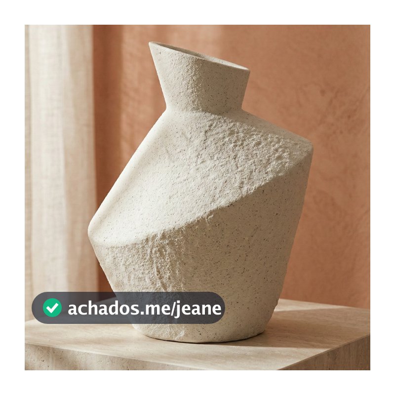 Vaso Decorativo Detalhe em Diagonal Médio em Dolamita 13X13X17CM Cor: Off White