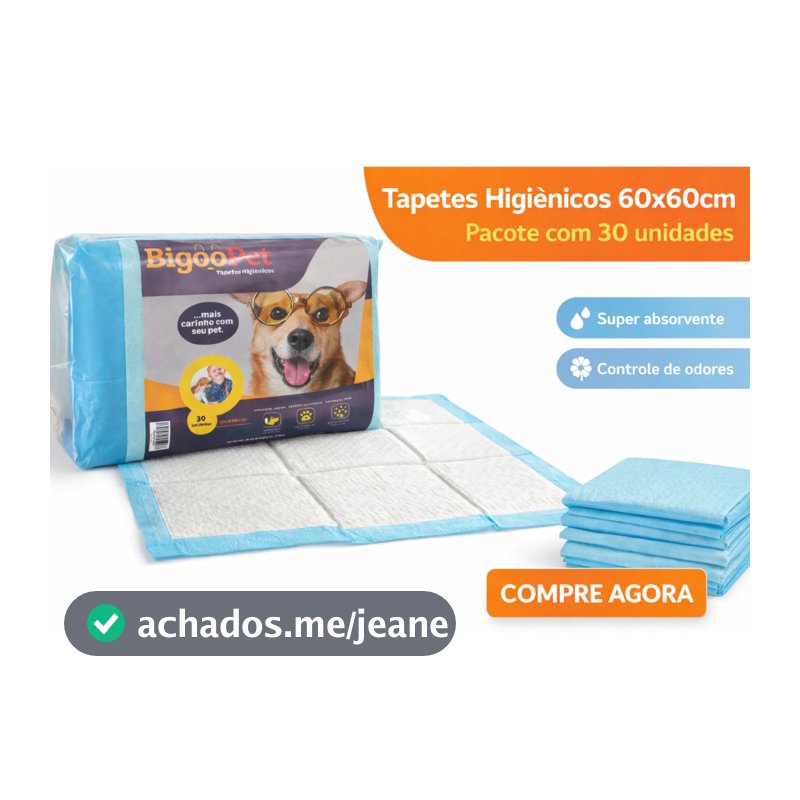 Tapete Higiênico para Cachorro Descartável Super Absorvente com Gel e Controle de Odor 60X60 30 UN.