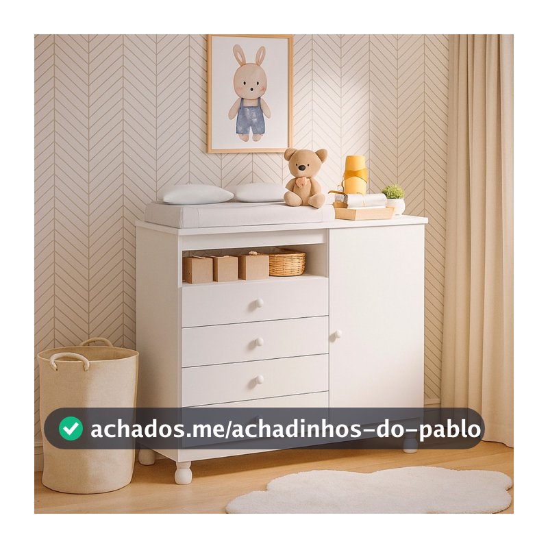 Cômoda Infantil 4 Gavetas com Porta Com Trocador a Corrediça Telescópica Pés Reguláveis
