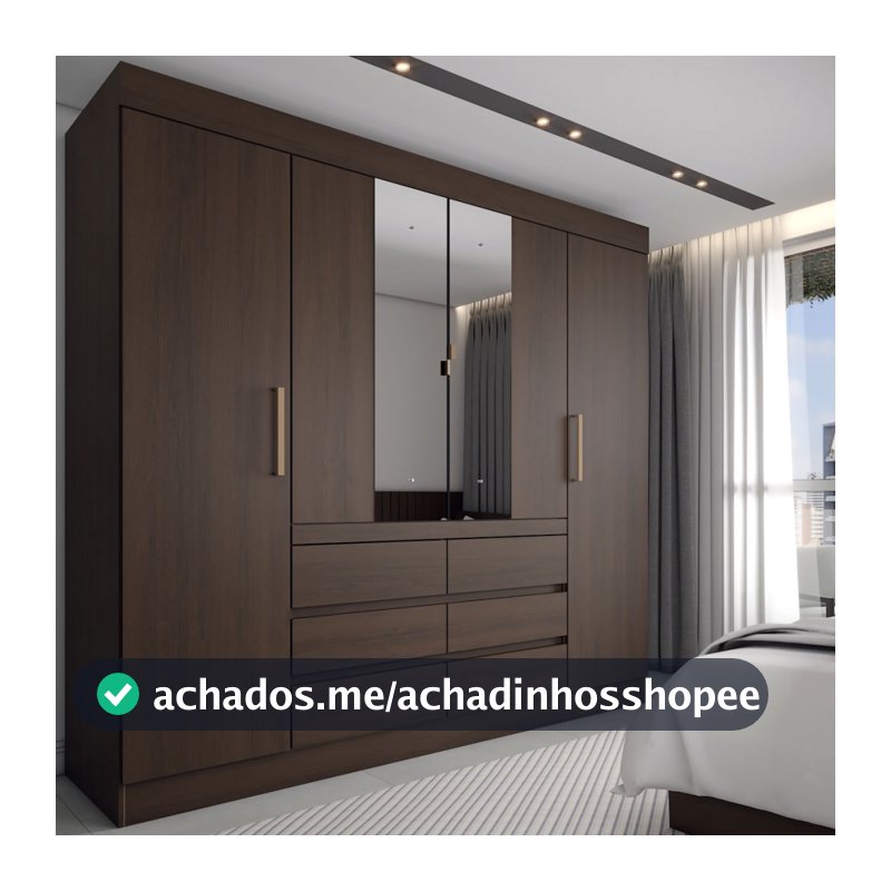 Guarda-Roupa Casal Honey 4 Portas 6 Gavetas com Espelho