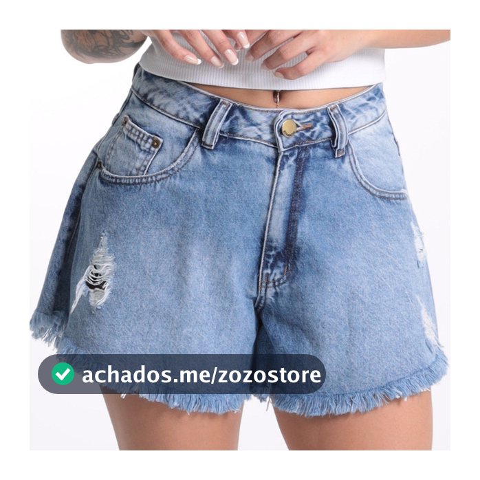 Short Jeans Feminino Godê Duplo Barra Desfiada Revanche Chelsea