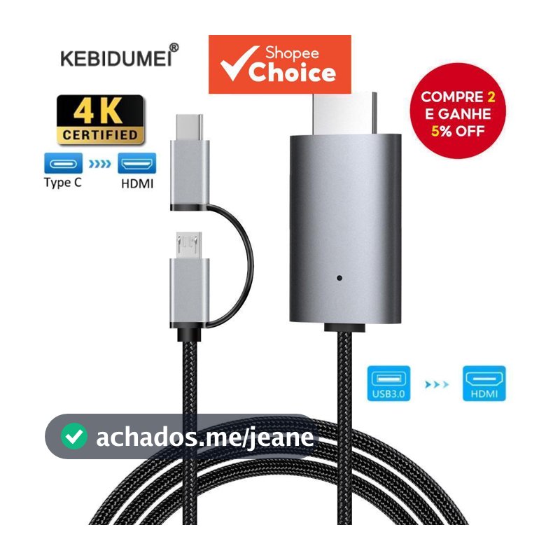 LD39 Adaptador HDMI 2 Em 1 4K USB-C/Micro Para Dispositivo Android HIFI Estéreo