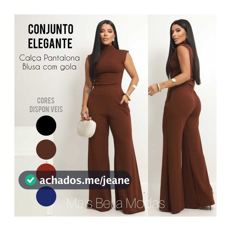 Conjunto Feminino Calça Pantalona com Blusa Feminina Gola Alta Social Elegante