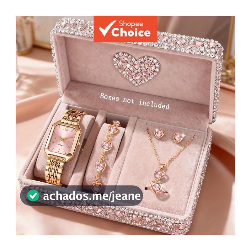 Ouro Coração Strass Senhoras Relógio Jóias De Pulso Conjunto Festa De Casamento