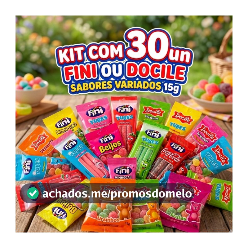 Kit 30 Pacotes Bala Fini  Ou Docile Sabores Variados