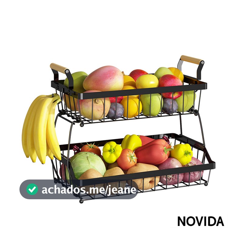 Fruteira de mesa de metal,Cesto para frutas de metal com 2 níveis, Suporte decorativo para frutas