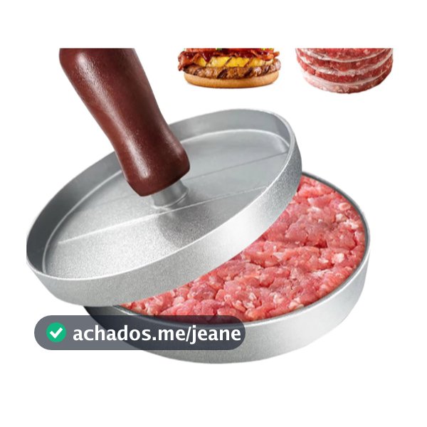 🍔 Forma Modeladora de Hambúrguer – Metal com Cabo de Madeira  Embale para você hoje!  Praticidade, agilidade e perfeição