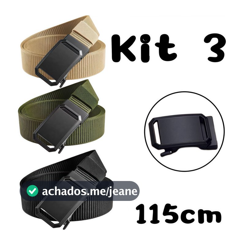 kit 3 Cinto Tático Com Fivela Automática Masculina – De Nylon De Lona Casual Funcional Para Estudantes E Uso Diário