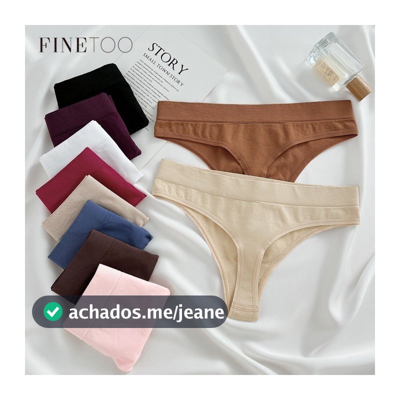 Finetooo Fio Dental Feminino De Algodão De Cintura Média Lingerie De Cor Sólida Macio