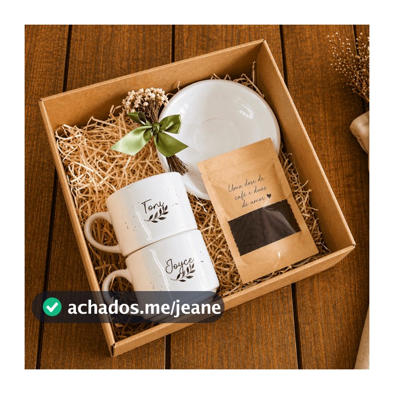 Kit Presente Padrinhos Casamento | 2 Xícaras Personalizadas + 2 Pires + Caixa MDF