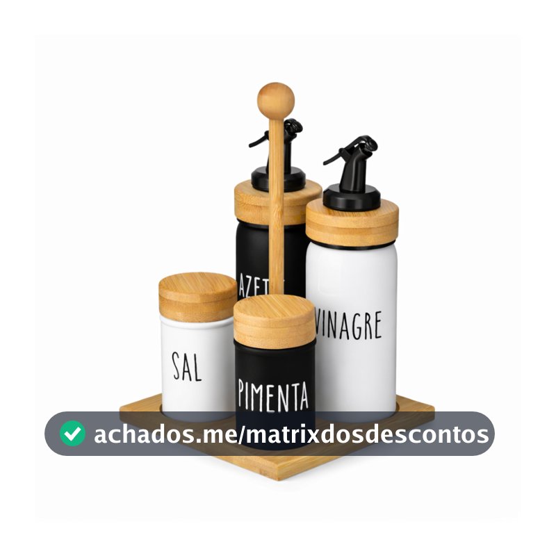Galheteiro 5 Peças Com Suporte Bambu Saleiro Pimenteiro Doha