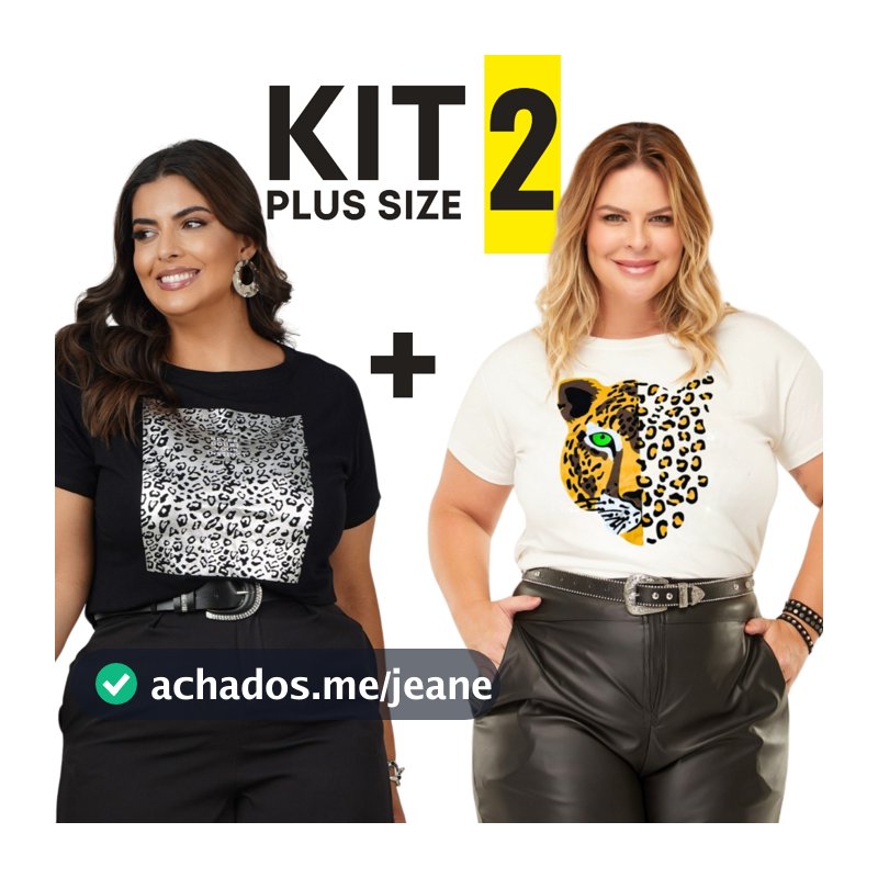Conjunto 2 Tshirt Feminina Blusa Casual Plus Size Moda Blogueira