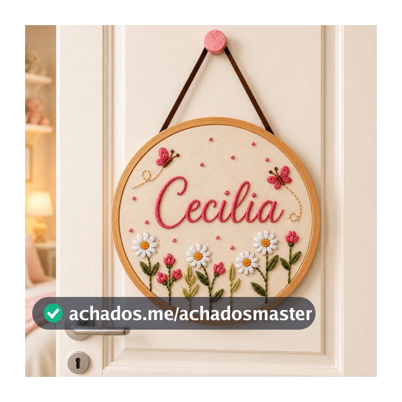 Porta Maternidade Personalizada Nome Floral MDF Não é Bordado e sim....Efeito Bordado