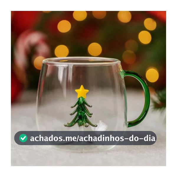 Caneca Xicara De Vidro 3d Arvore Natal Transparente 400ml Transparente Árvore De Natal