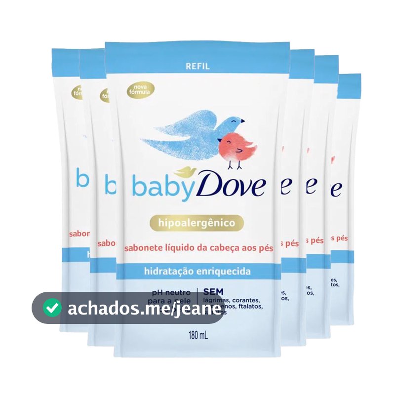 Kit Sabonete Líquido Baby Dove Hidratação Enriquecida Refil 180ml - 6 Unidades