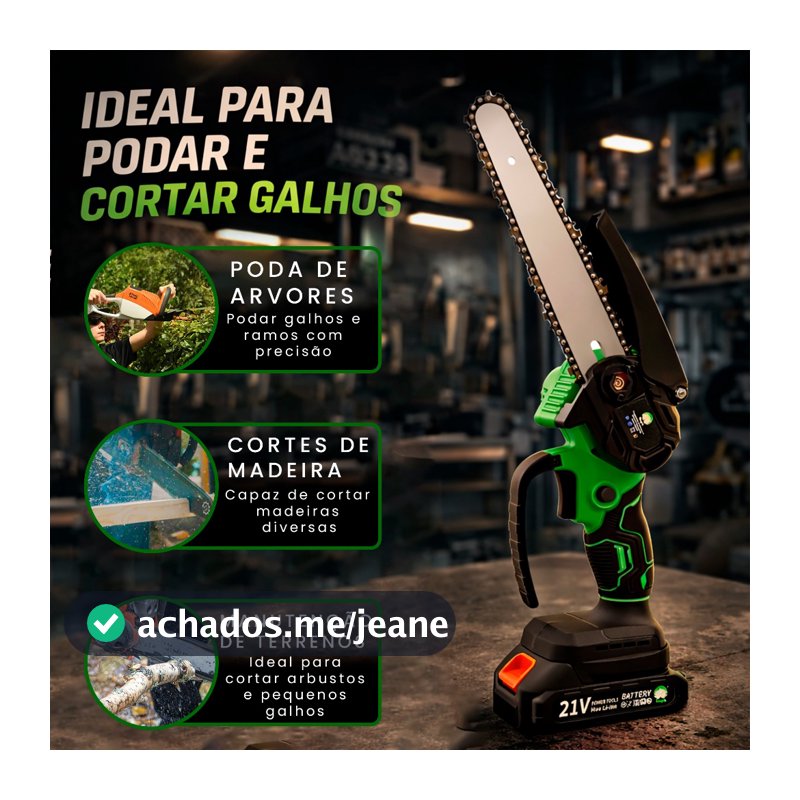 Mini Motosserra Elétrica 8 Polegadas Recarregável Bivolt 110v/220v 2 Baterias + Maleta