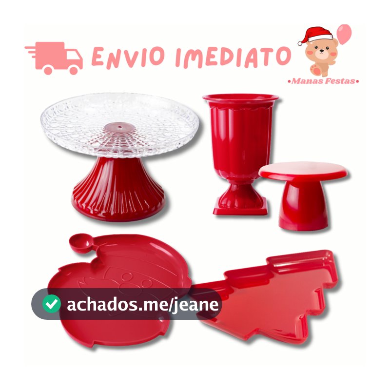 Kit Natal Boleira Cake Esmeralda +1 Vaso Grego 1 Mini Slim 1 Bandeja PapaiNoel + 1 Bandeja Pinheiro