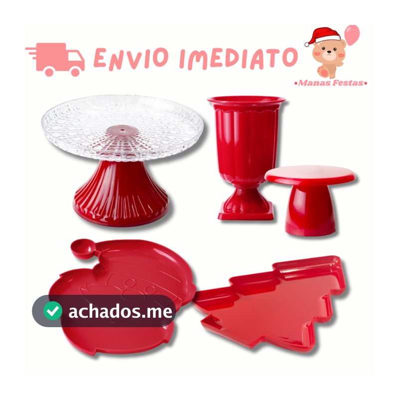 Kit Natal Boleira Cake Esmeralda +1 Vaso Grego 1 Mini Slim 1 Bandeja PapaiNoel + 1 Bandeja Pinheiro