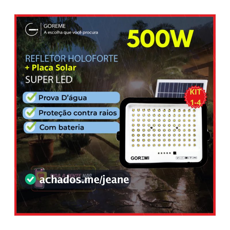 Holofote Refletor Led 500w Solar Prova D'àgua C/placa Solar para Jardim ou Ambientes Externos