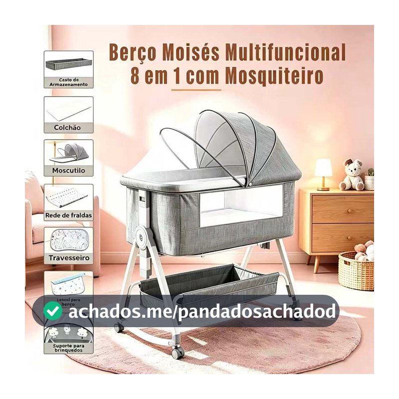 Berço Moisés Multifuncional 8 em 1 – Conforto e Praticidade para o Bebê !