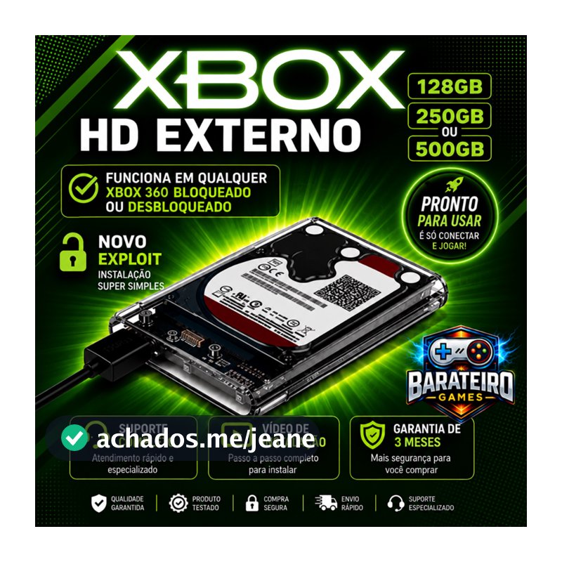 HD 128GB OU 250GB OU 500GB - PARA XBOX 360 - HD EXTERNO ATUALIZADO 2026