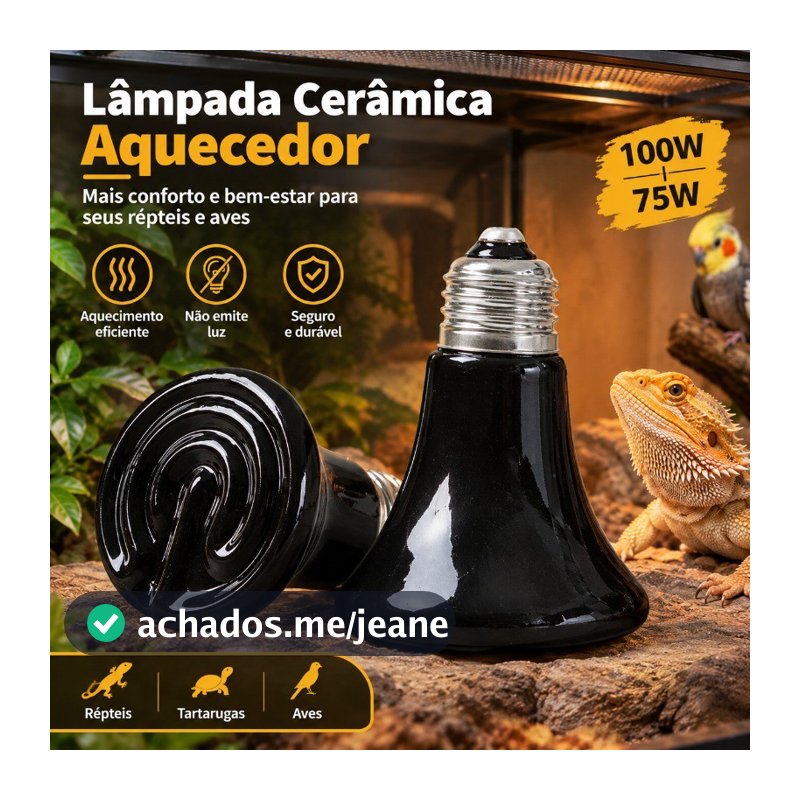 Lâmpada Cerâmica Aquecedor Répteis E Aves Aquecimento Não Emite Luz 100w E 75W E 50W