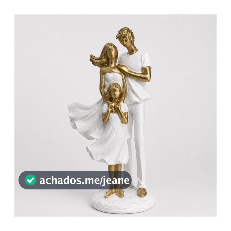 Estátua Escultura Família com Filha em Pé Decorativo Pai Mãe Garota
