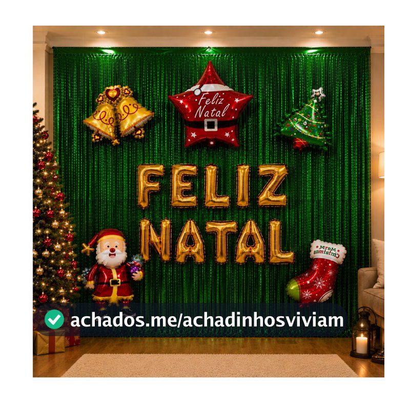 Kit Decoração Natal Festa Natalina Papai Noel Feliz Natal Balões Enfeites Cortina Metalizada Natalino