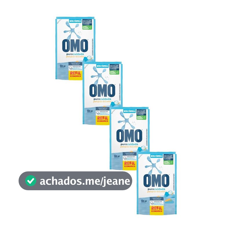 Kit 4 Refil Sabão Líquido Omo Puro Cuidado 900ml