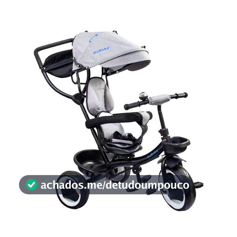 Triciclo Infantil 4 em 1 Multifuncional Carrinho de Bebê Com Pedal Empurrador Capota Solar e 2 Cestas Até 15kg - Kababy