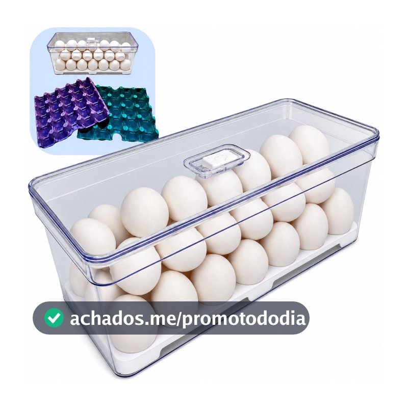 Organizador de Geladeira Grande com Tela de Ovo  — Capacidade 40 Ovos Transparentes - Plastutti