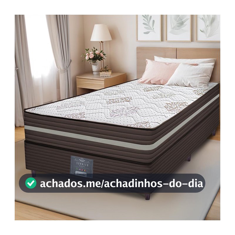 Cama Box Solteiro Colchão  + Box 88x188x63 Spring Zen com Molas Ensacadas Marrom Cama inBox