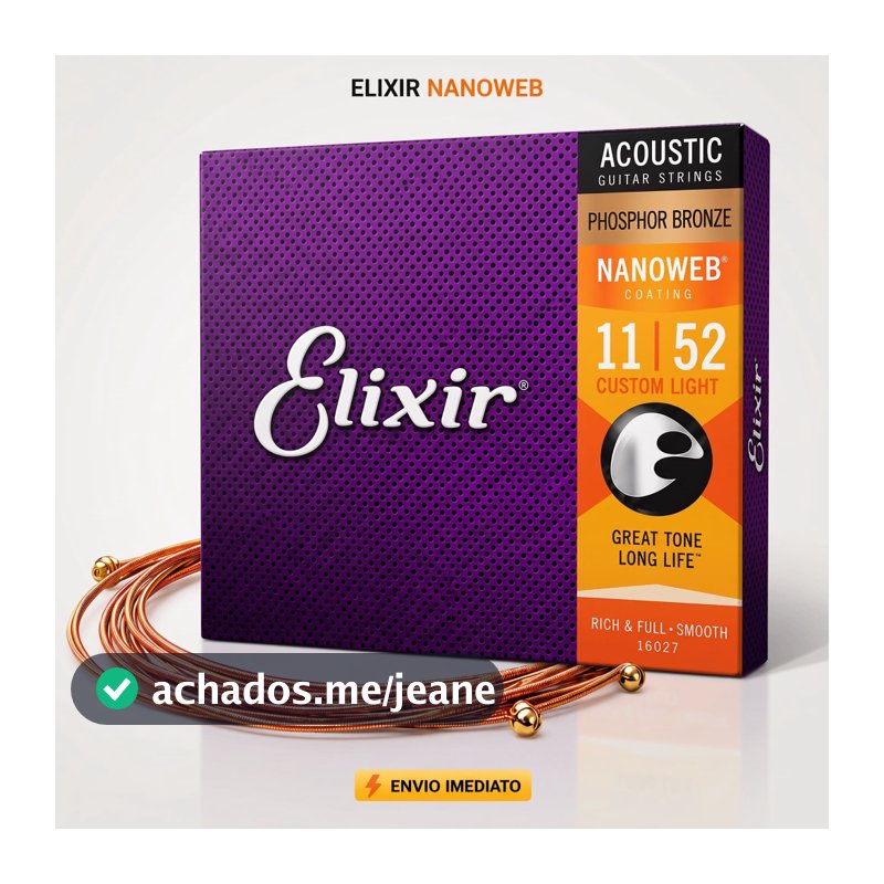 Cordas Elixir Nanoweb Violão Aço Phosphor Bronze Encordoamento 010 011 012