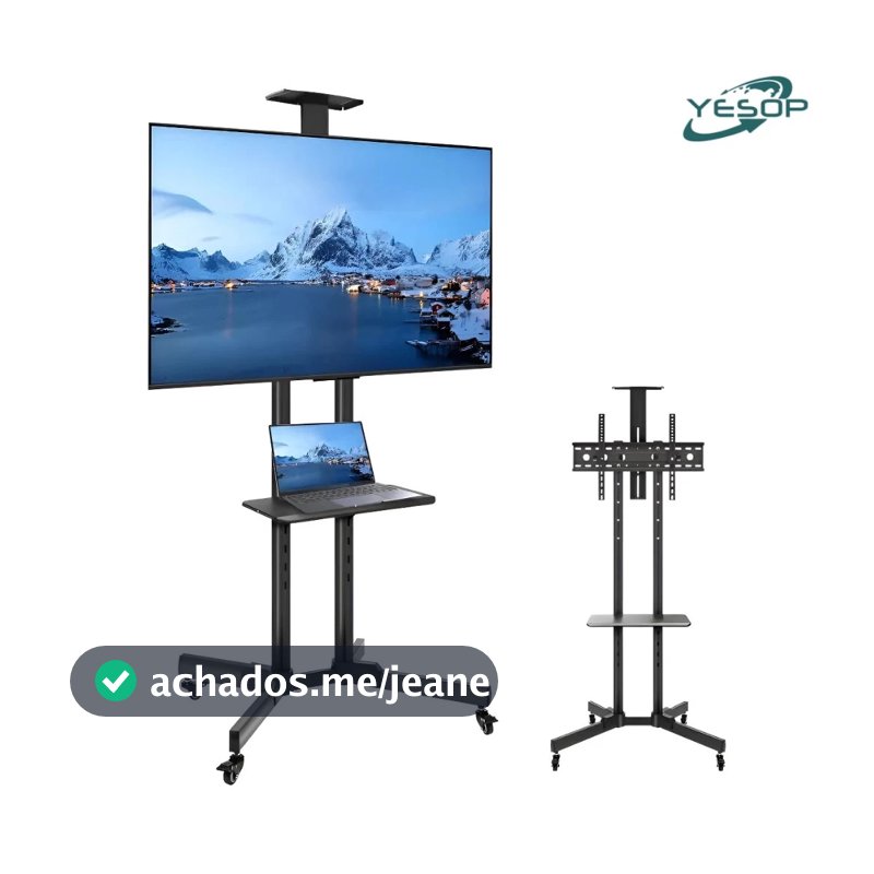 YESOP Suporte TV Móvel de Chão com Rodinhas Pedestal Ajustável para TVs 32 a 65 Polegadas