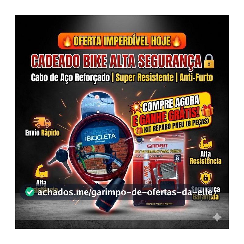 Corrente Cadeado Trava Chave para Bicicleta Aço Bike 80x1,2 cm + BRINDE