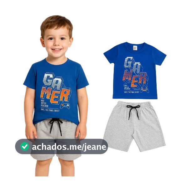 Conjunto Infantil Menino Verão Azul Gamer