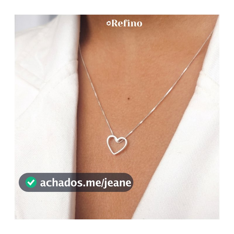 Colar Corrente Feminino Pingente Coração Vazado Prata 925