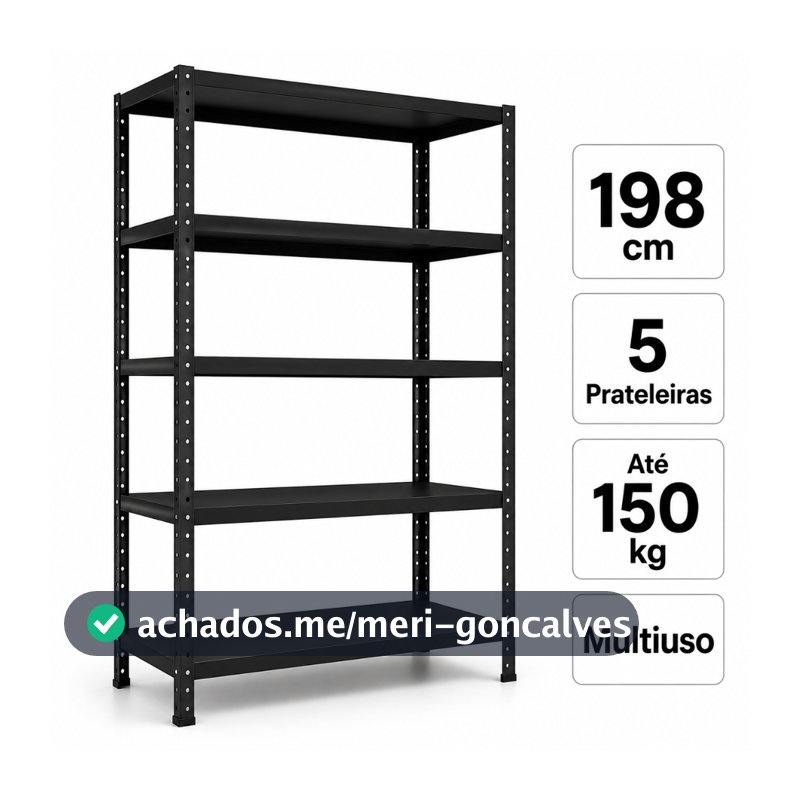 Estante de Aço Industrial 5 Prateleiras 198x90cm Multiuso Suporta Até 150kg