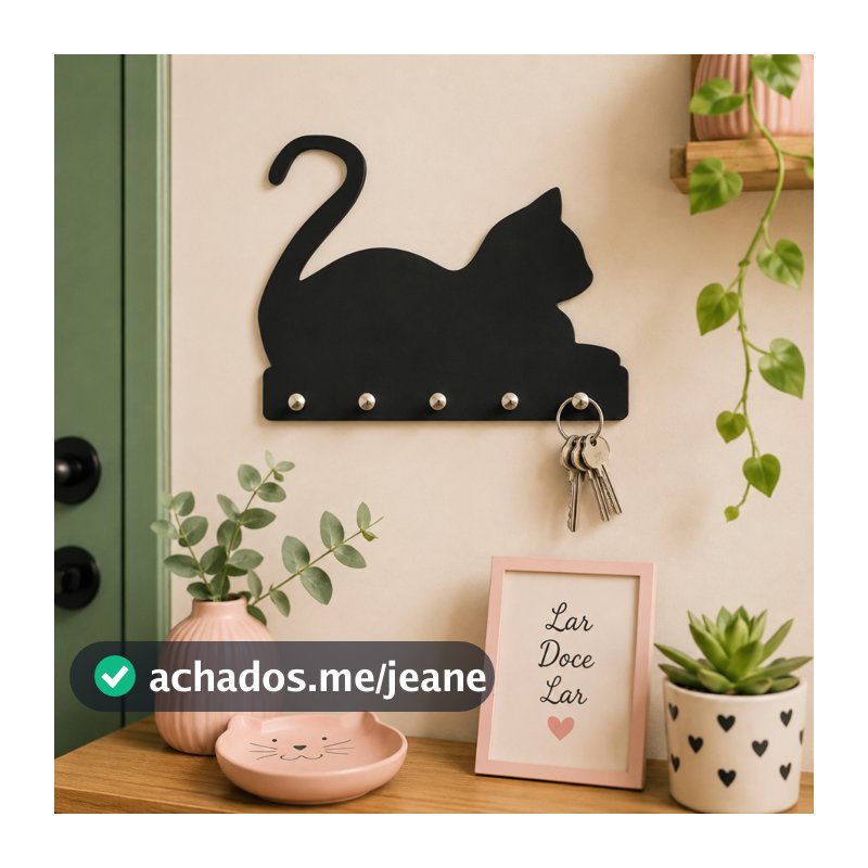 Porta Chaves Gato Deitado Decorativo Com Ganchos Mdf 3mm