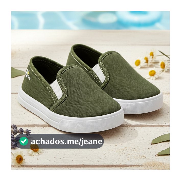 Tênis Iate Calce Fácil Slip On Infantil Confortável Escolar Menino e Menina Verde Militar